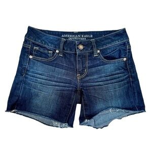 2/$25 American Eagle Dark Blue Stretch Cut Off Distressed Denim Jean Shorts 4